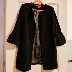 Catherine Melandrino Black Bell Sleeve Dress Coat